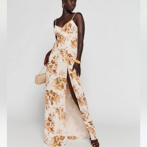 Reformation Cream and Brown Floral Maxi Dress